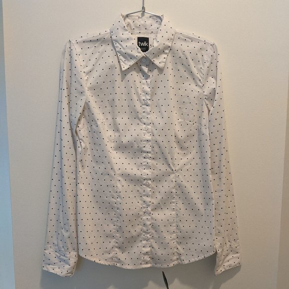 Simons long sleeves shirt with polka dots white and navy blue S - Picture 1 of 2